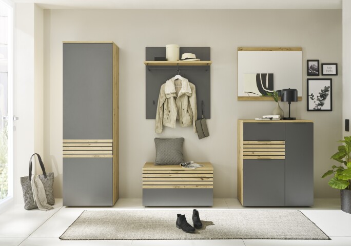 Garderoben-Set >Melisande< in Grau-Eiche Artisan Nachbildung