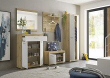 Garderoben-Set >Nobe< in Weiß-Eiche Artisan - 255x195x38cm (BxHxT)
