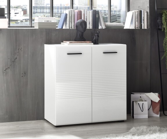 Kommode >BC 1065< in Weiß hochglanz aus MDF - 80x83x40cm (BxHxT)