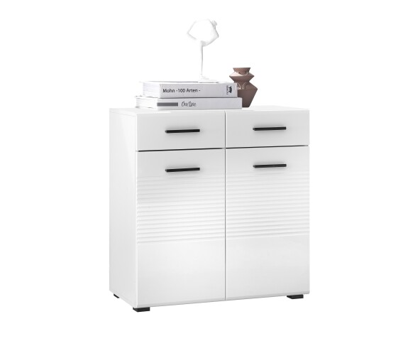 Kommode >BC 1065< in Weiß hochglanz aus MDF - 80x83x40cm (BxHxT)