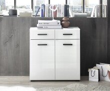 Kommode >BC 1065< in Weiß hochglanz aus MDF - 80x83x40cm (BxHxT)