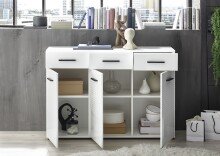 Kommode >BC 1065< in Weiß hochglanz aus MDF - 120x83x40cm (BxHxT)