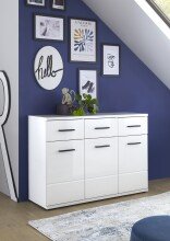 Kommode >BC 1070< in Weiß hochglanz aus MDF - 111x75x35cm (BxHxT)