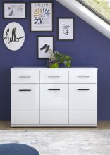 Kommode >BC 1070< in Weiß hochglanz aus MDF - 111x75x35cm (BxHxT)
