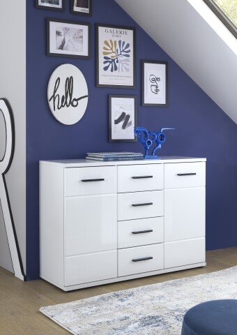 Kommode >BC 1070< in Weiß hochglanz aus MDF - 111x75x35cm (BxHxT)