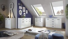 Kommode >BC 1070< in Weiß hochglanz aus MDF - 111x75x35cm (BxHxT)