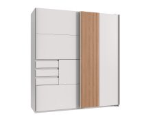 Schwebetürenschrank >COBURG< in Weiß/ Akustiklamellen Nachbildung Artisan Eiche Nachbildung