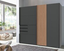 Schwebetürenschrank >COBURG< in Graphit/ Akustiklamellen Nachbildung Artisan Eiche Nachbildung