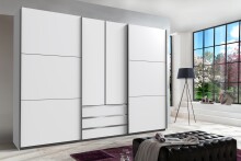 Schwebetürenschrank >MAGIC< in WEISS - 300x216x65cm (BxHxT)