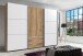 Schwebetürenschrank >MAGIC< in PLANKENEICHE + WEISS - 300x216x65cm (BxHxT)
