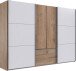Schwebetürenschrank >MAGIC< in PLANKENEICHE + WEISS - 300x216x65cm (BxHxT)