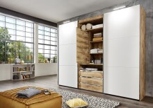 TV-Schrank >MAGIC< in PLANKENEICHE + WEISS - 300x216x65cm (BxHxT)