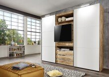 TV-Schrank >MAGIC< in PLANKENEICHE + WEISS -...