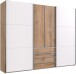 Schwebetürenschrank >MAGIC< in PLANKENEICHE + WEISS - 300x236x65cm (BxHxT)