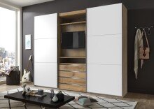 TV-Schrank >MAGIC< in PLANKENEICHE + WEISS -...