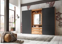 Schwebetürenschrank >MAGIC< in PLANKENEICHE NB + GRAPHIT - 300x216x65cm (BxHxT)