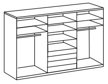 Schwebetürenschrank >MAGIC< in PLANKENEICHE NB + GRAPHIT - 300x236x65cm (BxHxT)