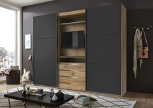 TV-Schrank >MAGIC< in PLANKENEICHE NB + GRAPHIT - 300x236x65cm (BxHxT)
