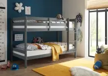 Etagenbett >Moritz< in Kiefer Grau aus Massivholz -...