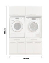 Waschmaschinenumbauschrank >LAUNDREEZY< in weiß - 135x200x67,5 (BxHxT)