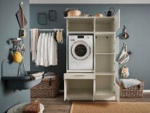 Waschmaschinenumbauschrank >LAUNDREEZY< in weiß - 117,5x200x67,5 (BxHxT)