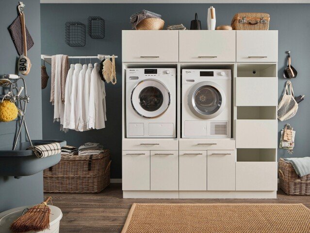 Waschmaschinenumbauschrank >LAUNDREEZY< in weiß - 185x200x67,5 (BxHxT)