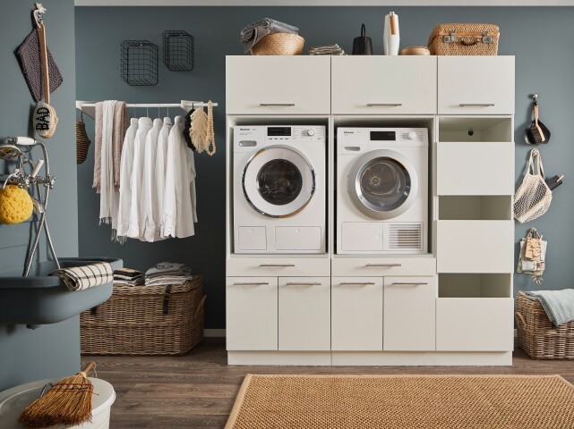 Waschmaschinenumbauschrank >LAUNDREEZY< in weiß - 185x200x67,5 (BxHxT)