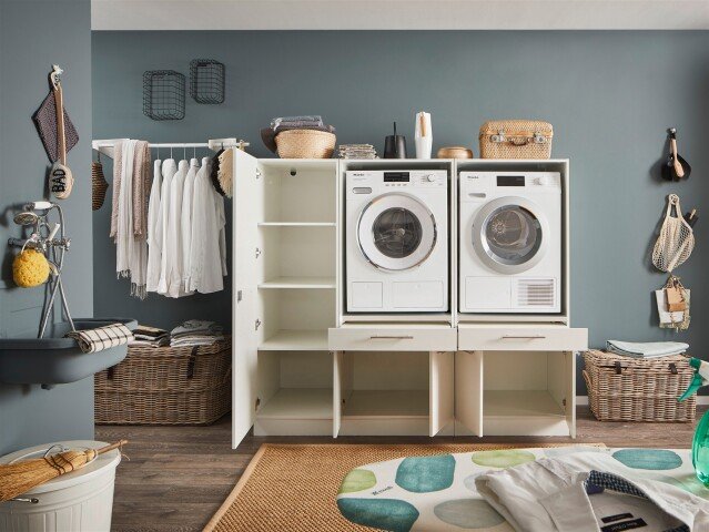 Waschmaschinenumbauschrank >LAUNDREEZY< in weiß - 185x162x67,5 (BxHxT)