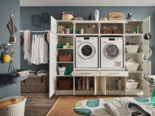 Waschmaschinenumbauschrank >LAUNDREEZY< in weiß - 235x200x67,5 (BxHxT)