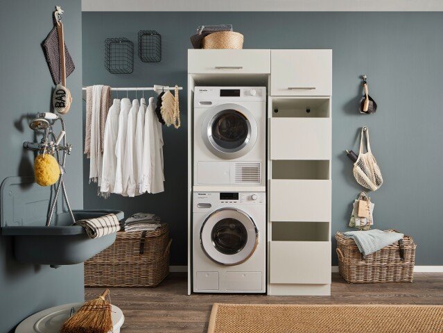 Waschmaschinenumbauschrank >LAUNDREEZY< in weiß - 117,5x200x67,5 (BxHxT)