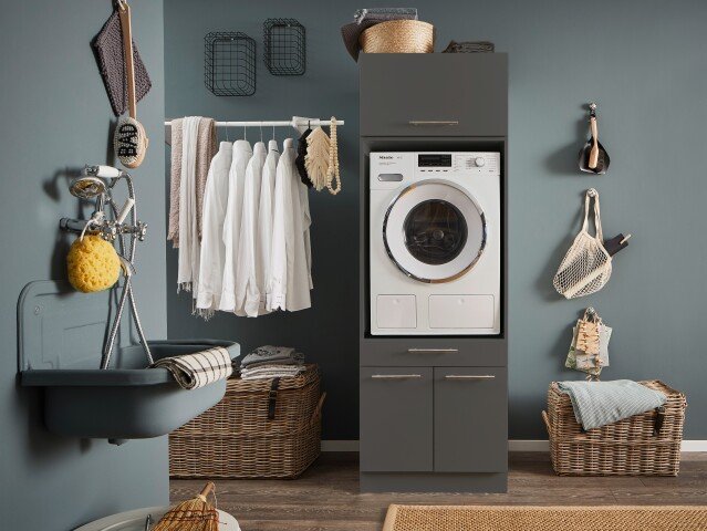 Waschmaschinenumbauschrank >LAUNDREEZY< in anthrazit - 67,5x200x67,5 (BxHxT)