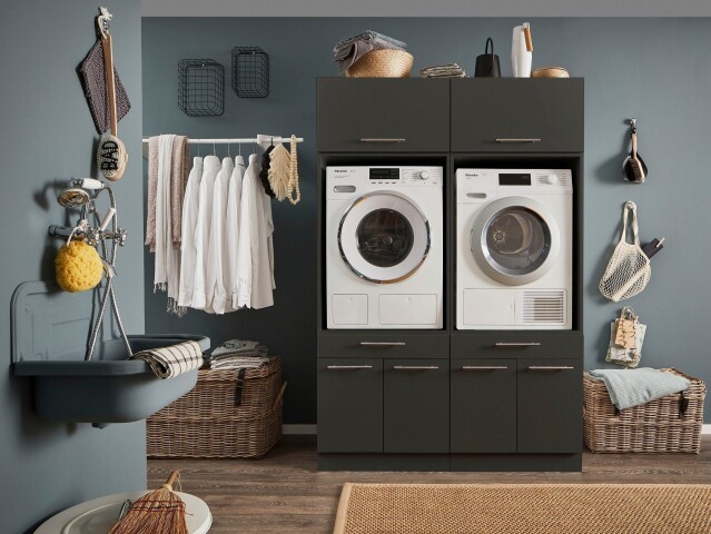 Wäscheschrank >LAUNDREEZY< in anthrazit, Holzwerkstoff - 50x162x67,5c,  229,95 €