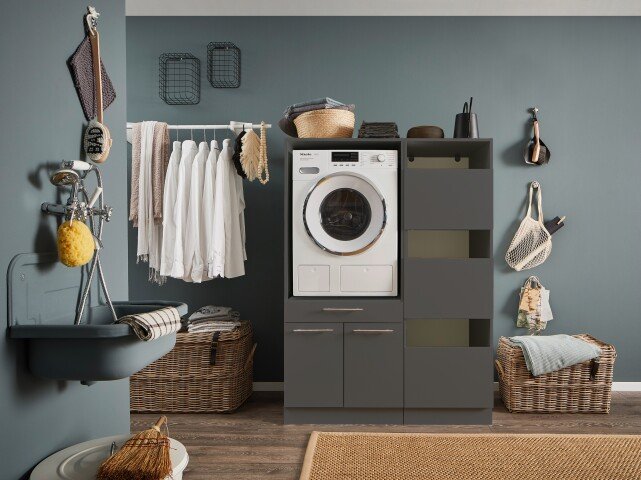 Waschmaschinenumbauschrank >LAUNDREEZY< in anthrazit - 117,5x162x67,5 (BxHxT)