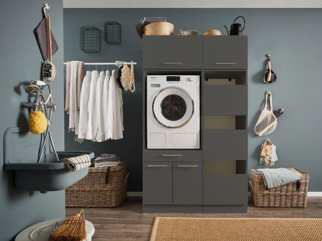Waschmaschinenumbauschrank >LAUNDREEZY< in anthrazit - 117,5x200x67,5 (BxHxT)