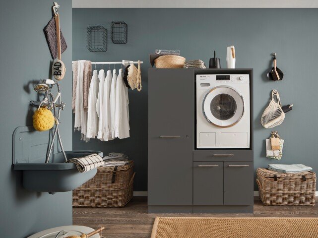 Waschmaschinenumbauschrank >LAUNDREEZY< in anthrazit - 117,5x162x67,5 (BxHxT)