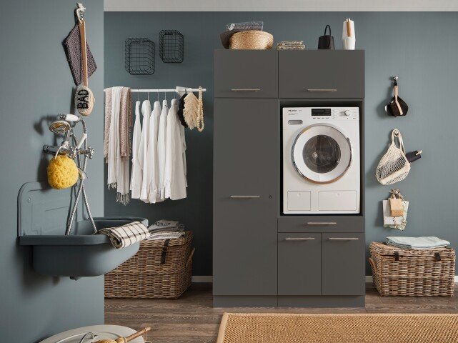 Waschmaschinenumbauschrank >LAUNDREEZY< in anthrazit - 117,5x200x67,5 (BxHxT)