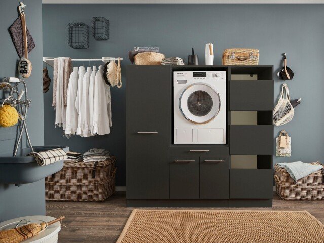Waschmaschinenumbauschrank >LAUNDREEZY< in anthrazit - 167,5x162x67,5 (BxHxT)
