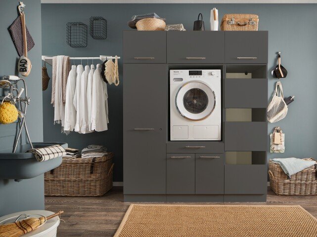 Waschmaschinenumbauschrank >LAUNDREEZY< in anthrazit - 167,5x200x67,5 (BxHxT)