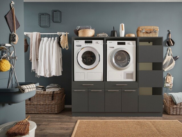 Waschmaschinenumbauschrank >LAUNDREEZY< in anthrazit - 185x162x67,5 (BxHxT)