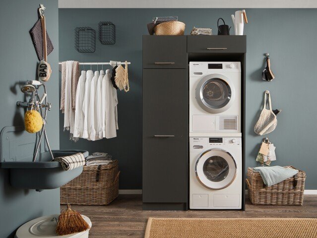 Waschmaschinenumbauschrank >LAUNDREEZY< in anthrazit - 117,5x200x67,5 (BxHxT)