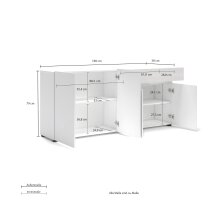 Sideboard >Mister< in weiss, Lack Hochglanz - 180x80x38cm (BxHxT)