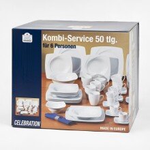 Kombiservice Geschirr-Set Celebration (50-tlg), 6 Personen, Porzellan, Service, weiß, außergewöhnliche Geometrie