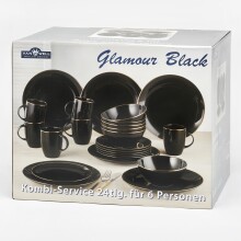 Kombiservice Geschirr-Set, Service Glamour Black (24-tlg), für 6 Personen, Porzellan
