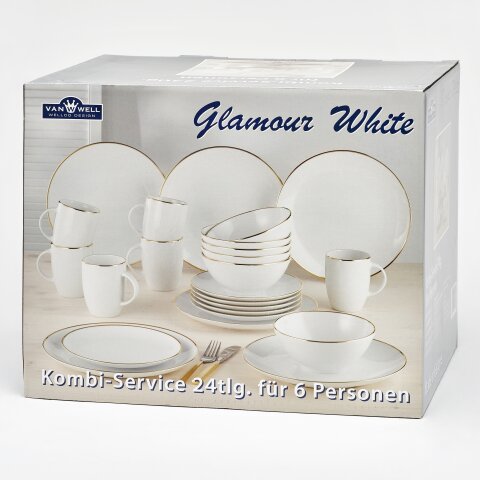 Kombiservice Geschirr-Set, Service Glamour White (24-tlg), für 6 Pers,  109,95 €