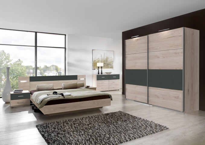 Komplettschlafzimmer >ANGIE< (3-teilig) Nett, Nachtkommode, Kleiderschrank, HICKORY OAK + GRAPHIT