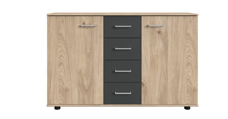 Kombikommode >ANGIE< in HICKORY OAK + GRAPHIT - 130x83x41cm (BxHxT)