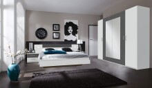 Bettanlage >ANGIE< in WEISS + GRAPHIT - 261x81x210cm (BxHxT)