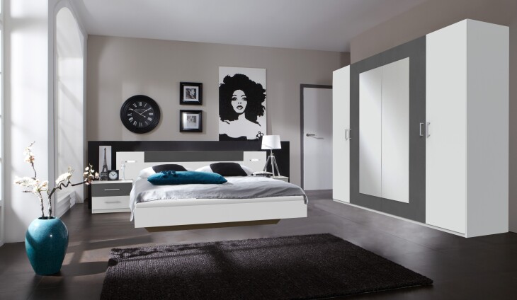 Bett-Set >ANGIE< in WEISS + GRAPHIT - 241x81x210cm (BxHxT)