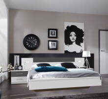 Schlafzimmer-Set >ANGIE< in WEISS + GRAPHIT - 241x81x210cm (BxHxT)