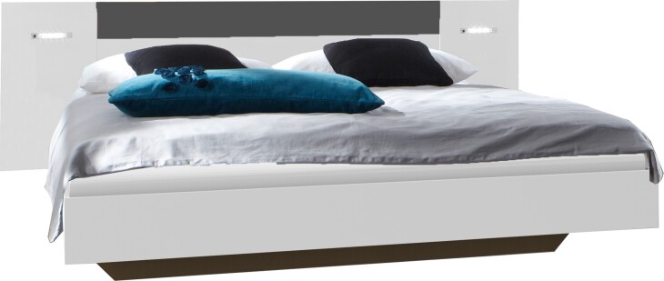 Bett >ANGIE< in WEISS + GRAPHIT - 229x81x210cm (BxHxT)